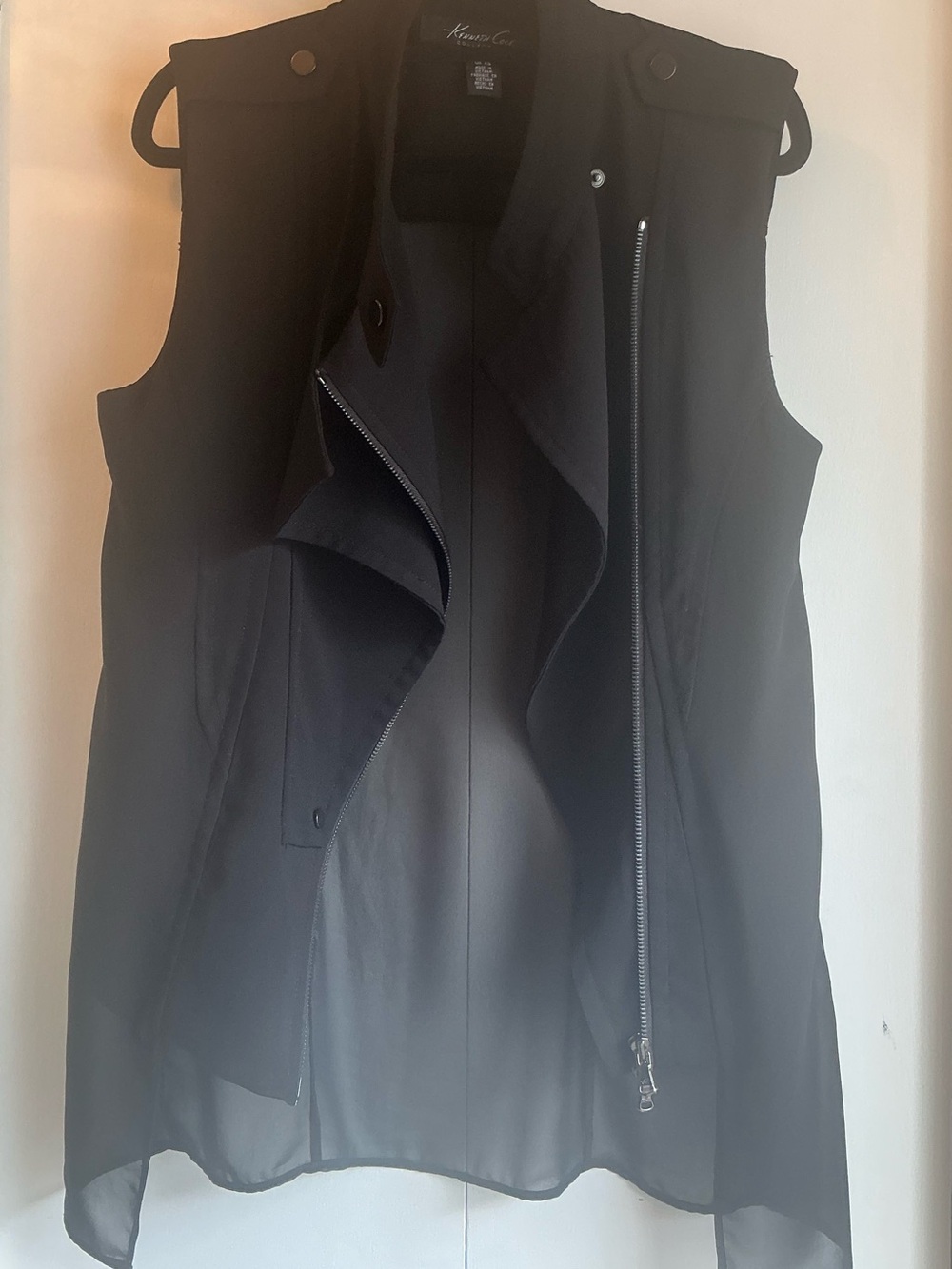 Kenneth Cole Collection Black Moto Vest with Sheer High-Low Hem Size XS